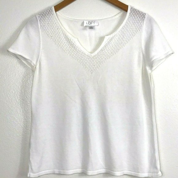 Ann Taylor Loft Beaded Collar Short Sleeve Top - Picture 7 of 7